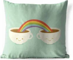 Coussins D'extérieur - Jardin - Une Illustration D'un Arc-en-ciel Sur Deux Tasses De Café - 50x50 Cm