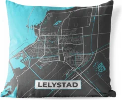 Coussin D'extérieur Résistant Aux Intempéries - Plan De La Ville - Lelystad - Grijs - Blauw - 50x50 Cm