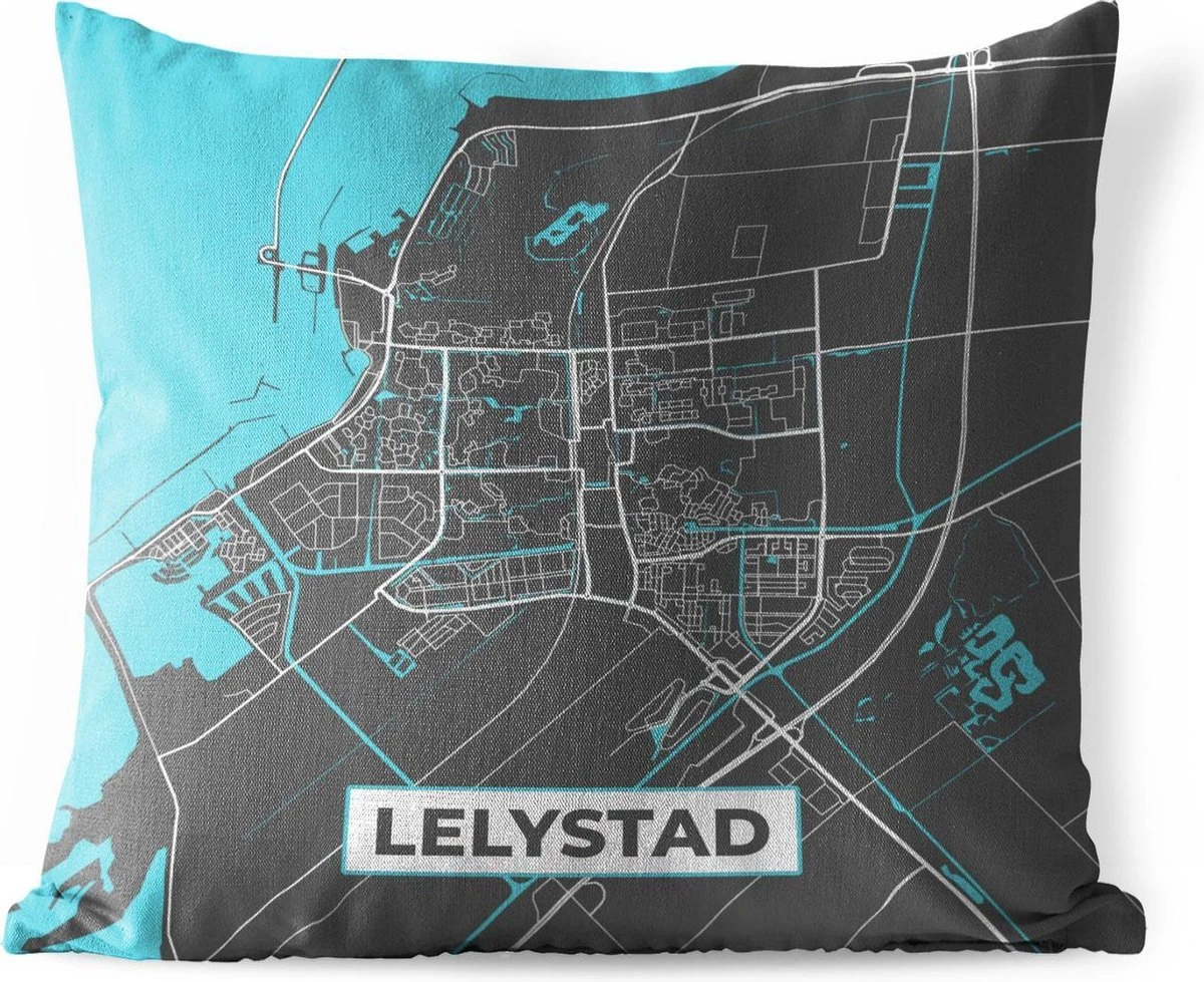 Coussin D'extérieur Résistant Aux Intempéries - Plan De La Ville - Lelystad - Grijs - Blauw - 50x50 Cm 1 Coussin D'extérieur Résistant Aux Intempéries - Plan De La Ville - Lelystad - Grijs - Blauw - 50x50 Cm