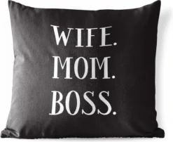 Coussins D'extĂ©rieur - Jardin - Citation FĂȘte Des MĂšres Femme. Mom. Boss. Sur Fond Noir - 45x45 Cm
