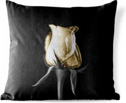 Coussin D'extérieur Résistant Aux Intempéries - Roses - Fleurs - Or - Zwart - 50x50 Cm