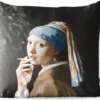 Sierkussen Extérieur - La Fille à La Perle - Vermeer - Smoking - 60x60 Cm - Résistant Aux Intempéries