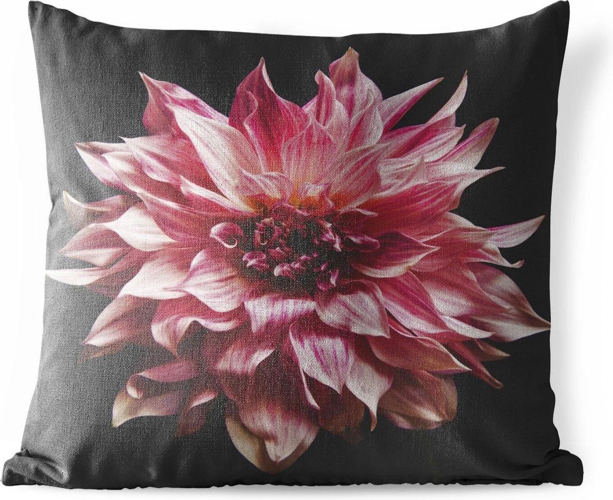 Coussins D'extérieur - Jardin - Fleur De Dahlia Rose Sur Fond Noir - 50x50 Cm 1 Coussins D'extérieur - Jardin - Fleur De Dahlia Rose Sur Fond Noir - 50x50 Cm