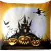 Coussins D'extérieur - Jardin - Une Illustration D'une Sorcière Survolant Un Château Pendant Halloween - 60x60 Cm