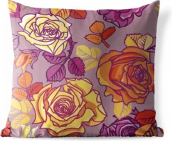 Sierkussen D'extérieur - Roses - Jaune - Motifs - 60x60 Cm - Résistant Aux Intempéries