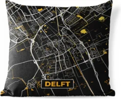 Coussin D'extérieur Résistant Aux Intempéries - Carte - Delft - Or - Zwart - 50x50 Cm