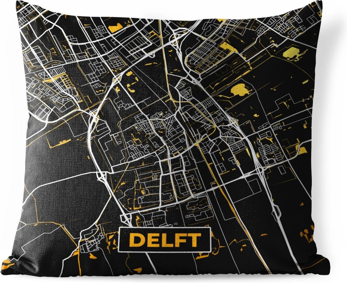 Coussin D'extérieur Résistant Aux Intempéries - Carte - Delft - Or - Zwart - 50x50 Cm 1 Coussin D'extérieur Résistant Aux Intempéries - Carte - Delft - Or - Zwart - 50x50 Cm