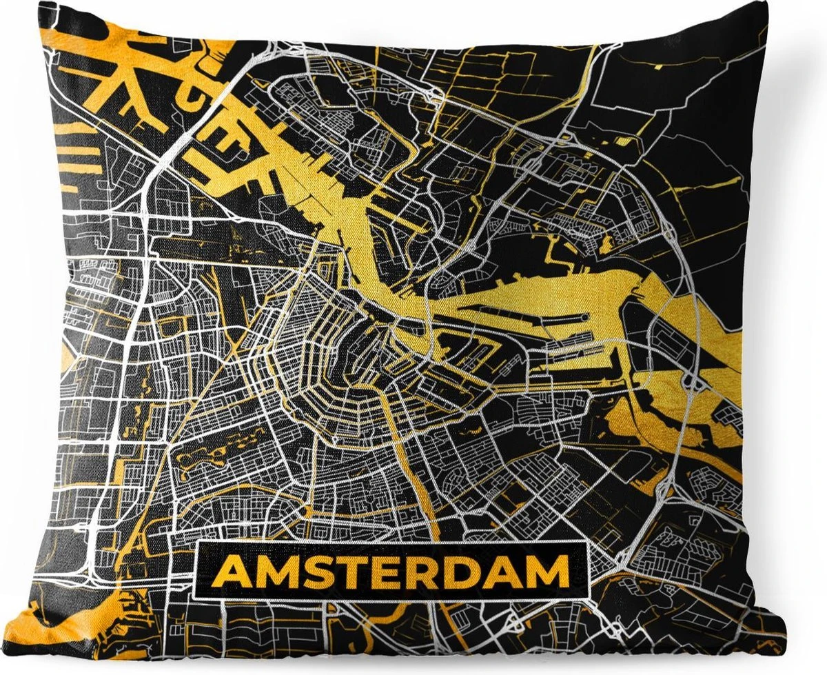 Coussin De Jardin - Carte - Amsterdam - Or - Zwart - 40x40 Cm - Résistant Aux Intempéries 1 Coussin De Jardin - Carte - Amsterdam - Or - Zwart - 40x40 Cm - Résistant Aux Intempéries