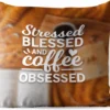 Coussins D'extérieur - Jardin - Citation De Café 'Stressé, Béni Et Obsédé Par Le Café' Avec Un Fond De Café - 45x45 Cm