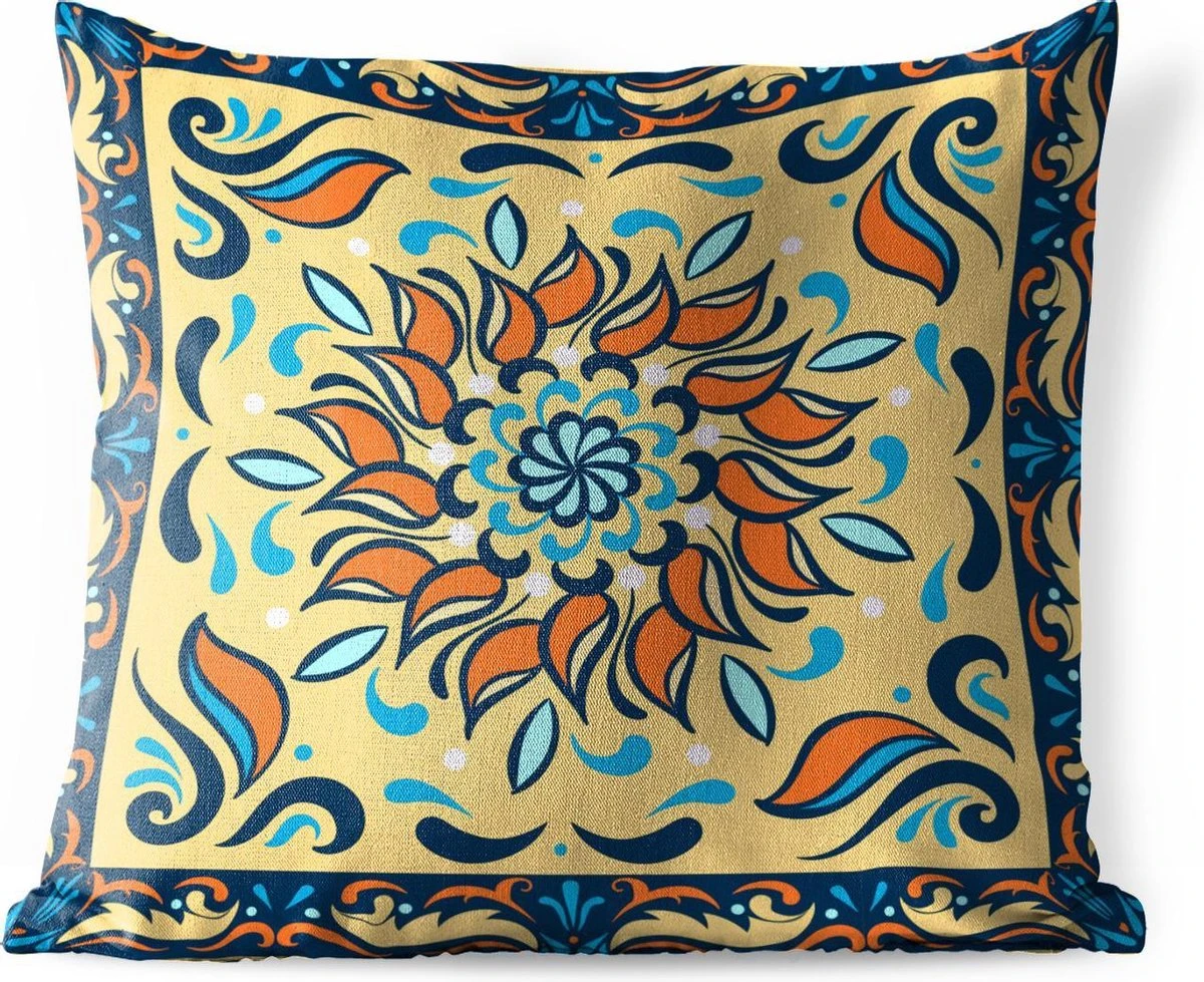 Coussins D'extérieur - Jardin - Motif Carré Avec Un Tournesol Orange Sur Fond Jaune Avec Un Cadre - 40x40 Cm 1 Coussins D'extérieur - Jardin - Motif Carré Avec Un Tournesol Orange Sur Fond Jaune Avec Un Cadre - 40x40 Cm