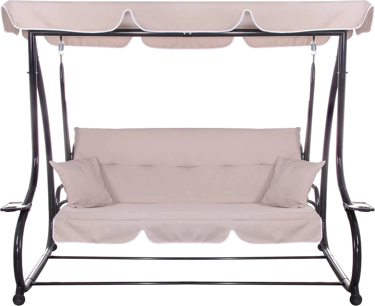 Banc De Balançoire Springos | Venise-Swing | 3 Places | Imperméable à L'eau | Comprend 2 Coussins | Auvent Réglable | 163 X 212 X 125 Cm | Beige 11 Banc De Balançoire Springos | Venise-Swing | 3 Places | Imperméable à L'eau | Comprend 2 Coussins | Auvent Réglable | 163 X 212 X 125 Cm | Beige – Image 11