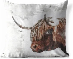 Sierkussen Extérieur - Scottish Highlander - Journal - Abstrait - 60x60 Cm - Résistant Aux Intempéries