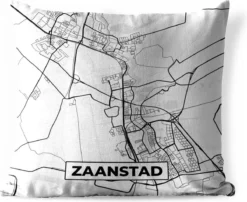 Coussin De Jardin - Carte De La Ville Néerlandaise De Zaanstad En Noir Et Blanc - 40x40 Cm - Résistant Aux Intempéries