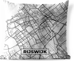 Coussin D'extérieur - Carte - Rijswijk - Zwart - Wit - 45x45 Cm - Résistant Aux Intempéries