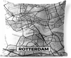 Coussin De Jardin - Plan De La Ville - Rotterdam - Grijs - Wit - 40x40 Cm - Résistant Aux Intempéries