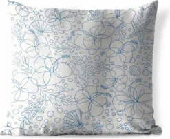 Coussin D'extérieur Résistant Aux Intempéries - Eté - Fleurs - Blauw - 50x50 Cm
