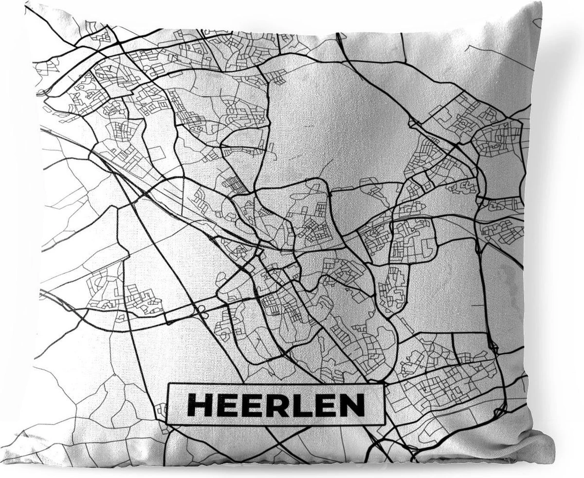 Sierkussen Extérieur - Carte - Heerlen - Zwart - Wit - 60x60 Cm - Résistant Aux Intempéries 1 Sierkussen Extérieur - Carte - Heerlen - Zwart - Wit - 60x60 Cm - Résistant Aux Intempéries