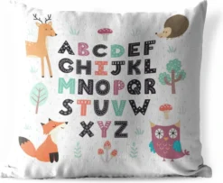 Coussins D'extérieur - Jardin - Alphabet D'illustration Avec Des Animaux De La Forêt Heureux - 50x50 Cm