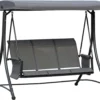 Chaise Berçante De Jardin Outsunny Hollywood Swing 3 Places Avec étagère De Toit Ouvrant Gris Aluminium 84A-110