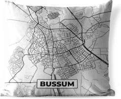 Sierkussen Extérieur - Plan De La Ville - Bussum - Grijs - Wit - 60x60 Cm - Résistant Aux Intempéries