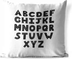 Coussins D'extérieur - Jardin - Illustration Alphabet Avec Lettres Décorées Et Noires - 60x60 Cm