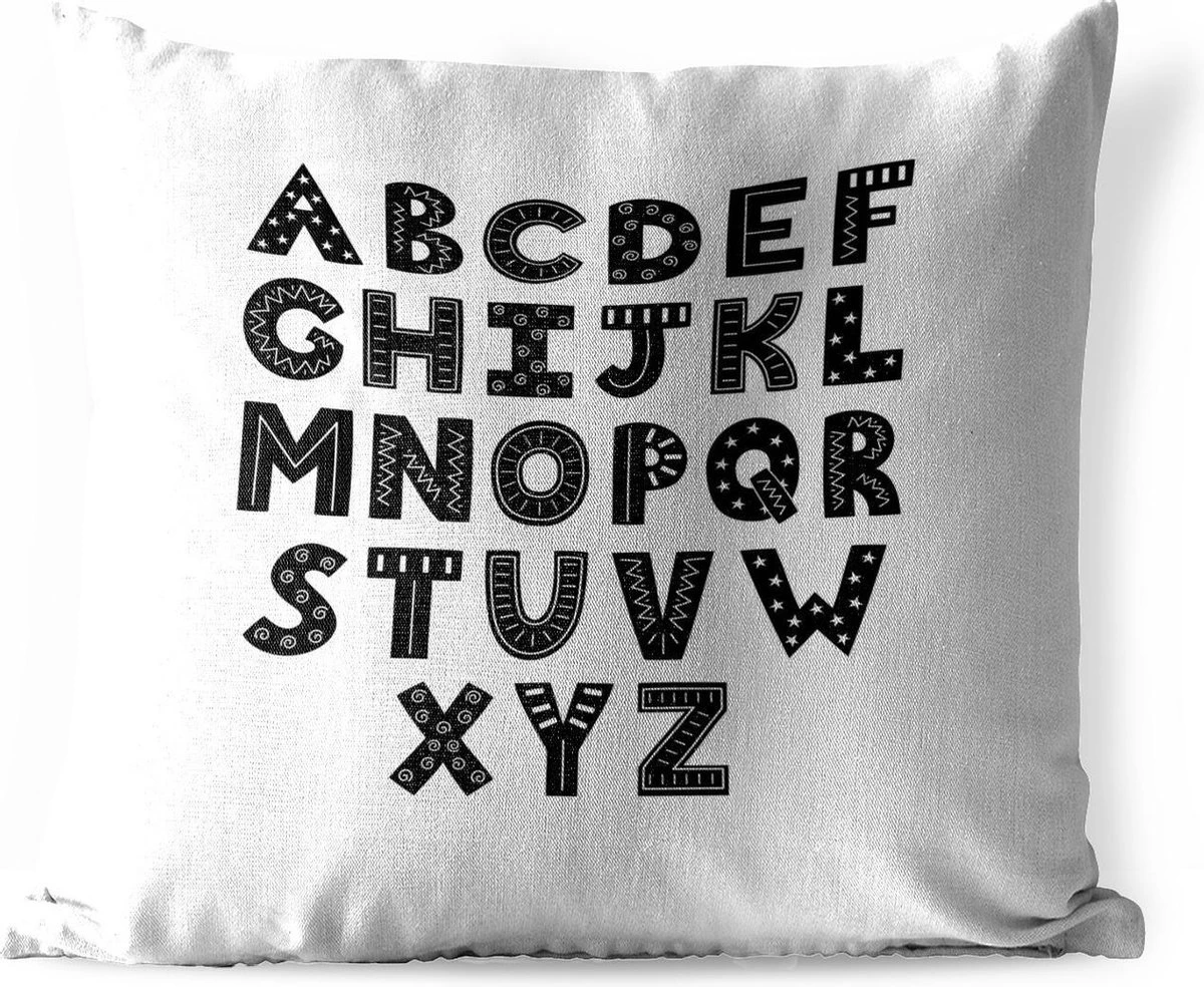 Coussins D'extérieur - Jardin - Illustration Alphabet Avec Lettres Décorées Et Noires - 60x60 Cm 1 Coussins D'extérieur - Jardin - Illustration Alphabet Avec Lettres Décorées Et Noires - 60x60 Cm