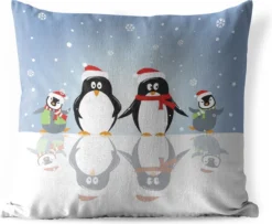 Coussins D'extérieur - Jardin - Illustration D'une Famille De Pingouins Sur La Glace - 45x45 Cm