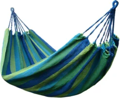 Hamac XL - 2 Personnes - Hamac Double En Toile Robuste - Blauw - Vert - Rayé - Dans Un Sac De Rangement + Cordes De Fixation - Résistant Aux Intempéries - Hamac - Plein Air - Camping - Été -
