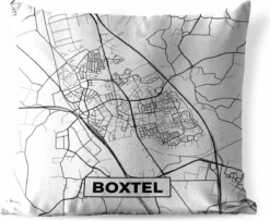 Coussin D'extérieur - Carte - Boxtel - Zwart - Wit - 45x45 Cm - Résistant Aux Intempéries