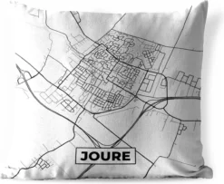 Coussin De Jardin - Carte - Joure - Zwart - Wit - 40x40 Cm - Résistant Aux Intempéries