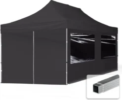 Pavillon Pliant, Tente Pliante, 3 X 6 M, 4 Panneaux Latéraux 32 Mm, Pavillon En Aluminium, Tente De Réception, PES300, 100 % étanche, Noir