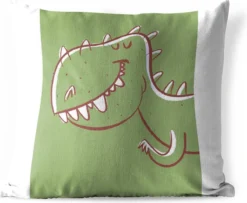 Coussins D'extérieur - Jardin - Une Illustration D'un Dinosaure Sur Fond Vert - 60x60 Cm