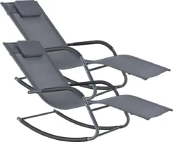 Lot De 2 Bains De Soleil à Bascule Fauteuils De Jardin à Repose-Tête Amovible Transats Stylés à Sèchage Rapide Capacité De Charge 120 Kg Acier Textile 147 X 63 X 89 Cm Gris Foncé [en.casa]