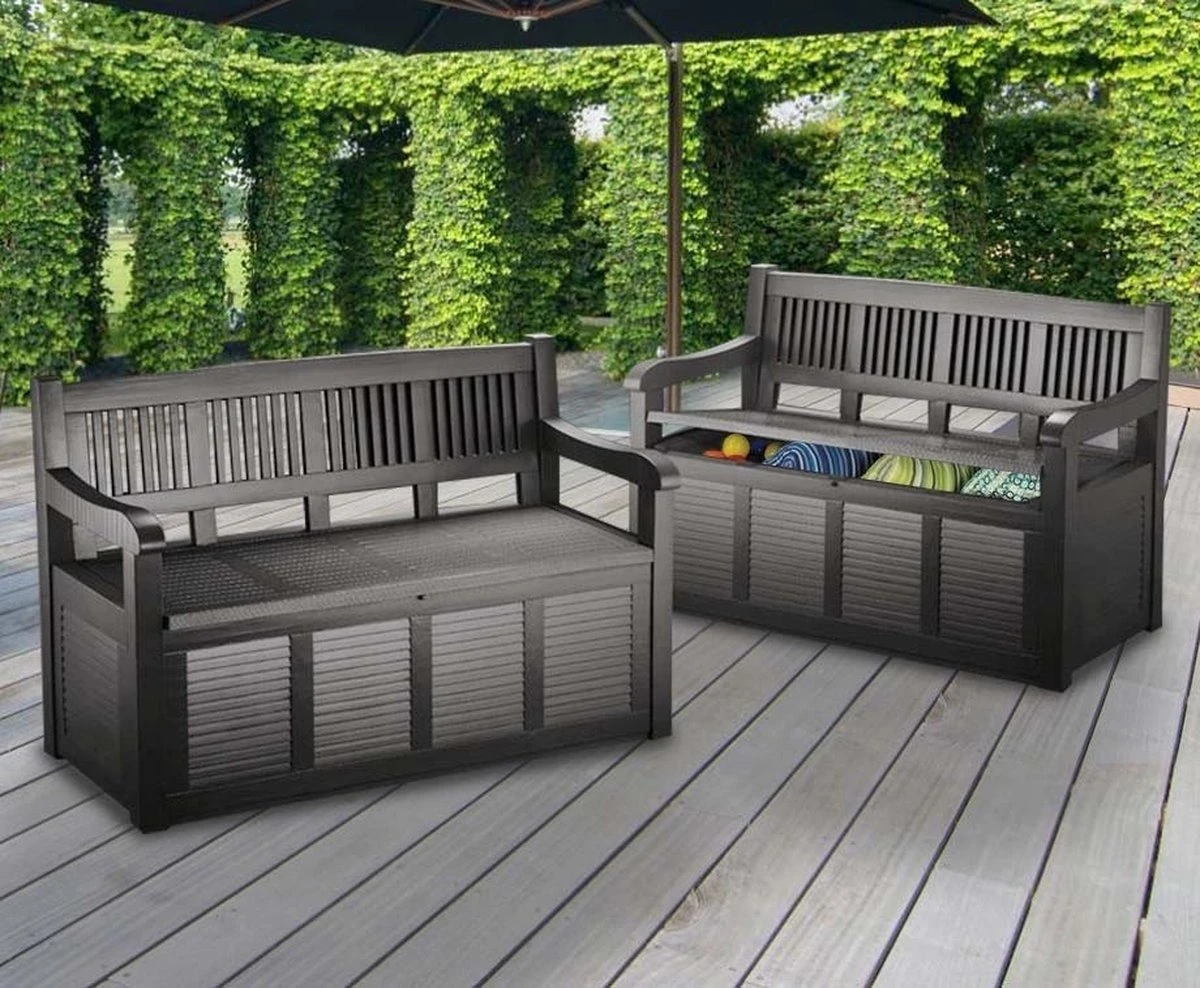 Banc De Jardin 2 PIECES - Avec Coffre De Opbergbox/ Coussin Banc De Rangement -130x60x85cm - Zwart 3 Banc De Jardin 2 PIECES - Avec Coffre De Opbergbox/ Coussin Banc De Rangement -130x60x85cm - Zwart – Image 3