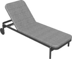 NATERIAL - Transat ARENA - Transat à Dossier Réglable - 198X82X90 Cm - 5 Positions - Avec Kussen - Avec Roulettes - Aluminium - Polypropylène - Zwart - Grijs