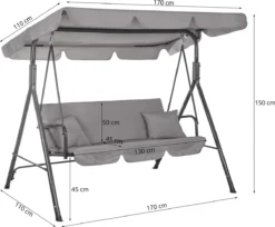 Banc De Balançoire Springos | Luna-Balançoire | 3 Places | Imperméable à L'eau | Comprend 2 Coussins | Auvent Réglable | 170 X 110 X 150 Cm | Gris 22 Banc De Balançoire Springos | Luna-Balançoire | 3 Places | Imperméable à L'eau | Comprend 2 Coussins | Auvent Réglable | 170 X 110 X 150 Cm | Gris -Jardin Meubles Magasin 1200x989 2