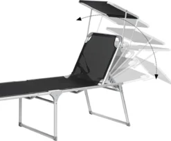 Chaise Longue Signature Home Avec Toit - Chaise Longue - Chaise Longue De Jardin - Aluminium - Grande - Chargeable Jusqu'à 150 Kg - Dossier Réglable - Pliable - Jardin - Balcon - Terrasse - Noir - 65 X 200 X 48 Cm -Jardin Meubles Magasin 1200x989 3
