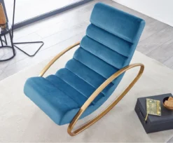Nancy's Nephi Relax Armchair - Chaise Longue - Chaise Berçante - Fonction D'inclinaison - Fauteuil - Chaise Longue à Bascule - Chaise Longue - Blauw - Or - Velours -Jardin Meubles Magasin 1200x989 6
