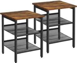 Songmics VASAGLE Tables De Chevet De Chevet, Ensemble De 2 Tables D'appoint, Petites Tables Basses Avec étagères à Grille Réglables, Design Industriel, Vintage Marron-noir LET24X