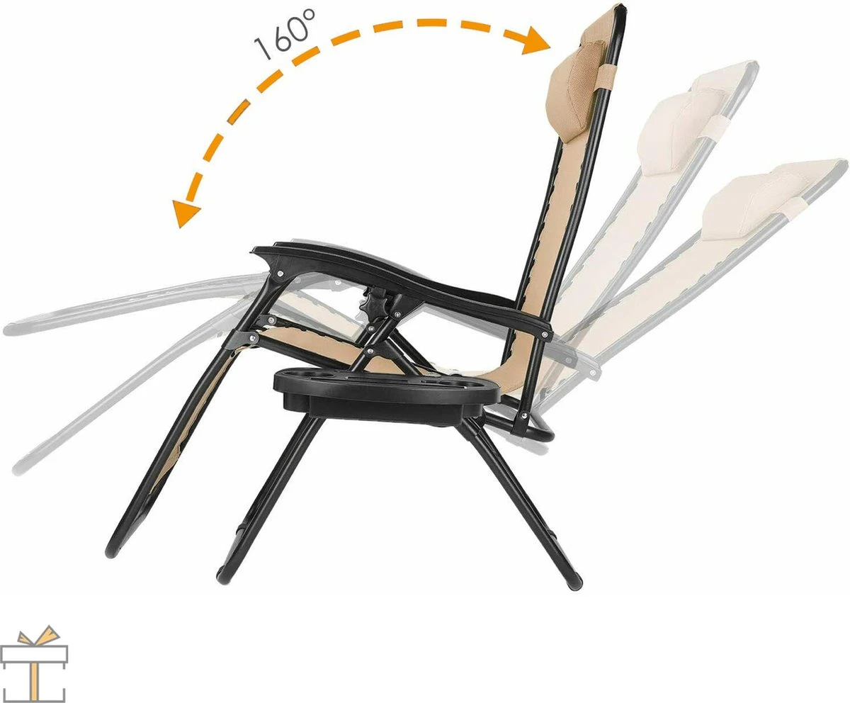 Happyment Chaises De Plage Pliables 2 Pièces - Chaises De Jardin Avec Table - Bain De Soleil - Réglable De 0° à 160° - Beige 6 Happyment Chaises De Plage Pliables 2 Pièces - Chaises De Jardin Avec Table - Bain De Soleil - Réglable De 0° à 160° - Beige – Image 6