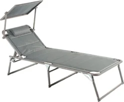 Bain De Soleil - Zinaps 74066 XXL Chaise Longue De Jardin En Aluminium Avec Toit, Chaise Longue 3 Pieds Rembourrée De Mousse à Séchage Rapide, Anthracite, 200 X 70 X 37,5 Cm (WK 02130)