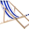 WOODOK - Chaise Longue En Bois De Hêtre De Haute Qualité Avec Trois Positions De Dossier Réglables / Lit De Plage - Blauw Avec Blanc