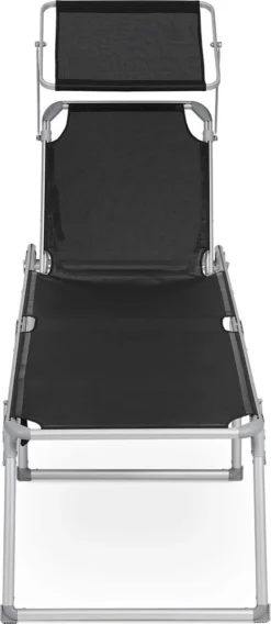 Chaise Longue Signature Home Avec Toit - Chaise Longue - Chaise Longue De Jardin - Aluminium - Grande - Chargeable Jusqu'à 150 Kg - Dossier Réglable - Pliable - Jardin - Balcon - Terrasse - Noir - 65 X 200 X 48 Cm -Jardin Meubles Magasin 522x1200