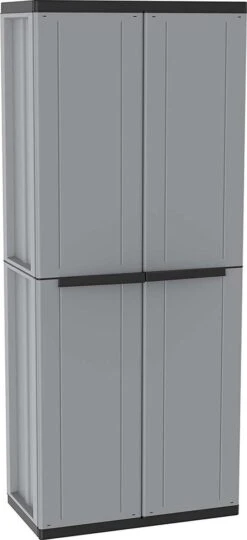 Opbergbox Jardin - Zinaps Deluxe 1002820 Armoire De Rangement Avec étagères, Abattant, Sur Pied, Pour Salon, Noir, Gris / Noir, 68x37,5x163,5 Cm