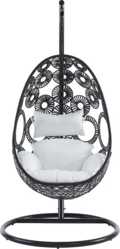 MYLIA Fauteuil Suspendu En Résine Tressée Noire Et Kussen Blanc - MAKAHA L 102 Cm X H 197 Cm X P 102 Cm -Jardin Meubles Magasin 581x1200