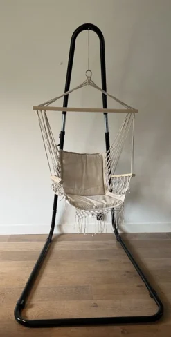 MXJ1-025 - Support Pour Chaise Hamac, Noir - Support Pour Chaise Suspendue Jusqu'à 240 Kg, Cadre Testé Par Le TÜV, Support Pour Chaise Suspendue, Chaise Suspendue, Chaise Suspendue, 196-226 Cm -Jardin Meubles Magasin 607x1200