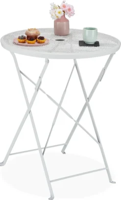 Table De Balcon Relaxdays En Métal - Table De Jardin Pliante - Table De Bistrot Blanche - Table Pliante Ronde