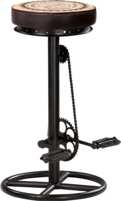 VidaLife Tabourets De Bar De Bar Avec Impression Sur Toile 2 Pcs Cuir Véritable Noir Et Marron