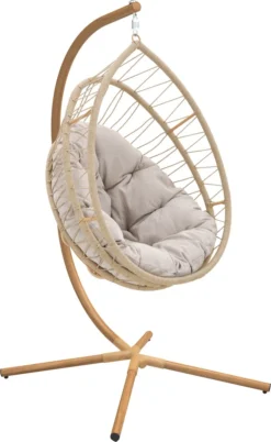 NATERIAL - Fauteuil Suspendu Avec Cadre OVO - Panier Suspendu Pour Intérieur Et Extérieur - 160 Kg MAX - Cadre En Acier - Beige - Anthracite - 125 X 100 X 190 Cm - Panier Siège - Panier Suspendu - Fauteuil Suspendu - Oeuf Suspendu