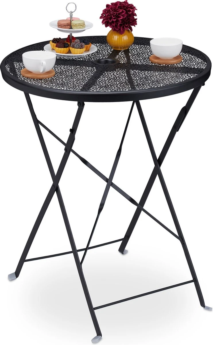 Relaxdays Table De Balcon Pliante - Table D'appoint De Jardin - Table De Jardin Ronde - Table Bistrot - Noir 2 Relaxdays Table De Balcon Pliante - Table D'appoint De Jardin - Table De Jardin Ronde - Table Bistrot - Noir – Image 2
